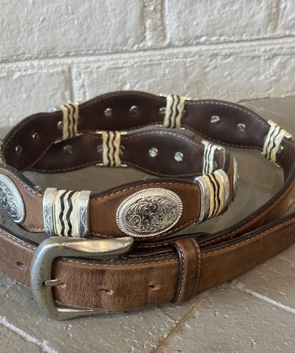 Vintage Tony Lama Western Concho Belt Brown Leather Size 44